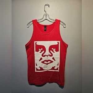 Obey Propaganda Large Face Graphic Red Tank Top | Size Medium